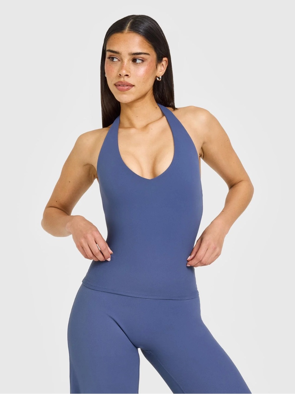 Oner Active Softmotion Halter Neck Tank Top w Built in Bra Shelf - Slate Blue